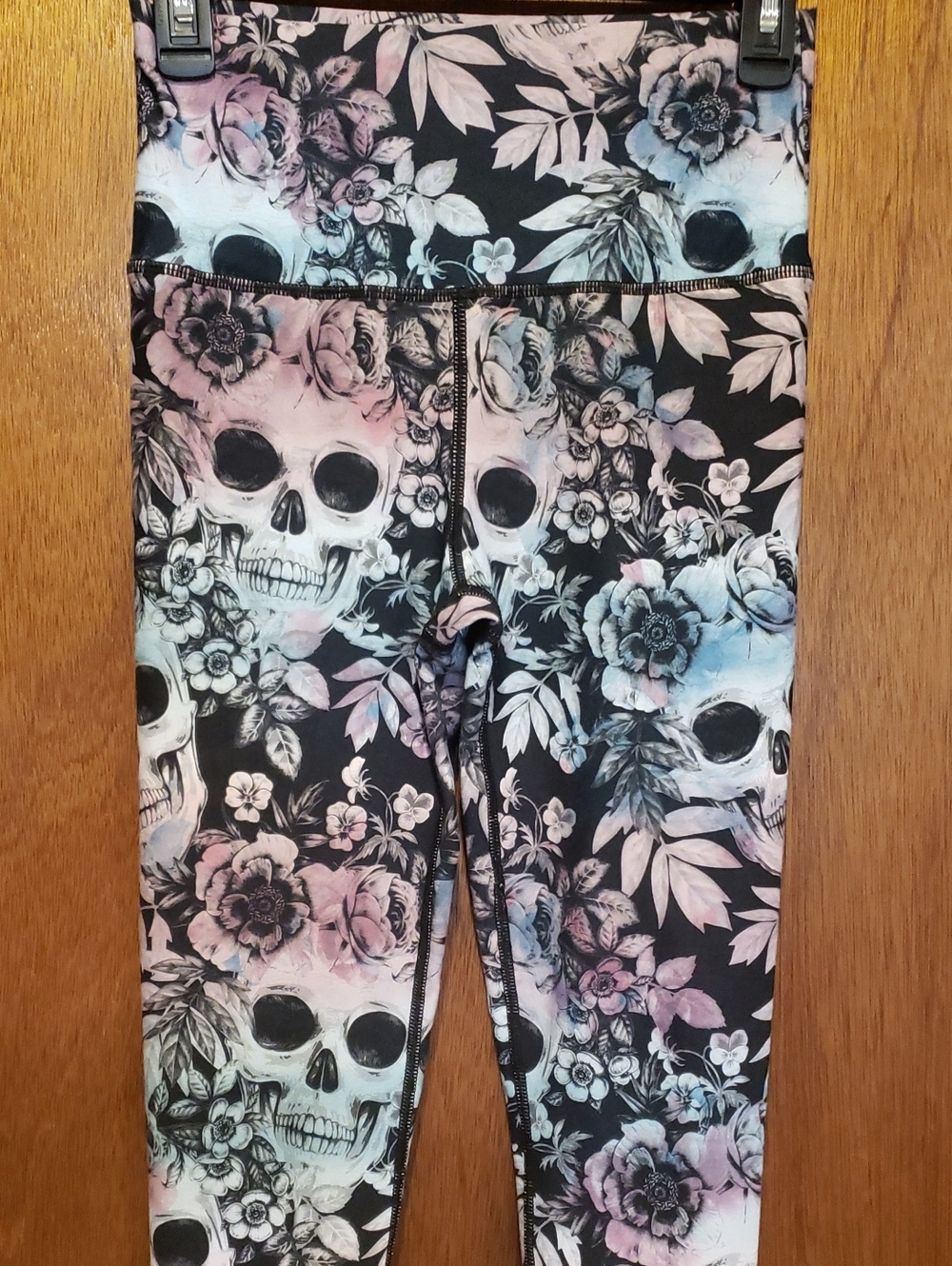 Evolution and Creation Black Skull & Floral Print Leggings with Pastel Accents